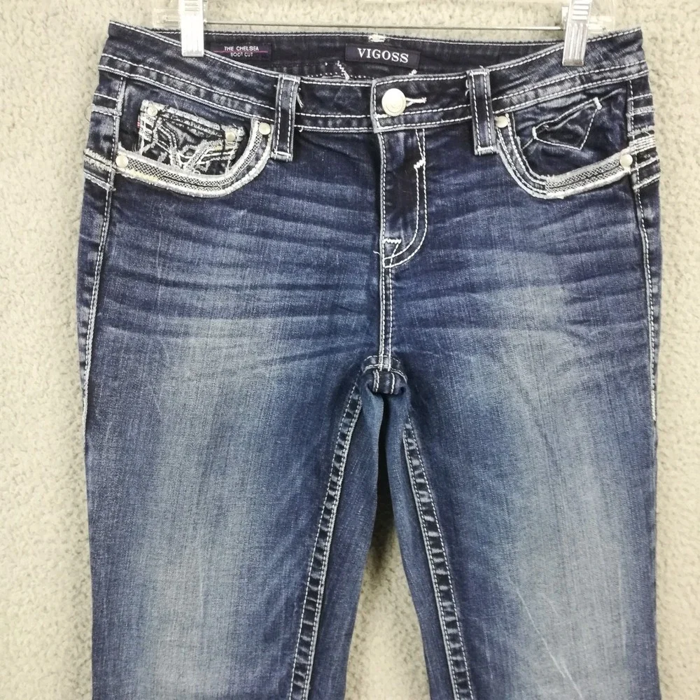 Vigoss Womens Jeans Chelsea Boot Cut Blue Denim Stone Wash Mid Rise 10
